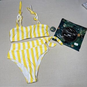 Blooming Jelly - Yellow and White Striped Bikini Set - Size XS - NWT